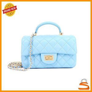 Small Genuine Leather Quilted Crossbody Bag with Gold Chain Strap